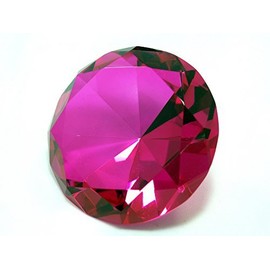 Zoogamo 3” / 80 mm Hot Pink Diamond Shaped Glass Crystal Paperweight – Home Office Decor & Wedding Favors Decoration with Gift Box