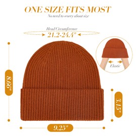 Hymisul Winter Beanie Toque Hats for Men Women, 2-Pack Unisex Wool Beanie Knit Winter Toque for Dad Mom (CA/US, Alpha, One Size, Large, Coffee & Orange)