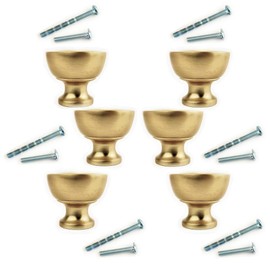 French Furniture Fittings Matt Brushed Brass Door knobs for Kitchen cupboards Athena Round Cabinet Knobs Set of 6, Knobs for cupboards and Drawers, 32mm Diameter