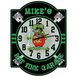 Decorative Concepts Rat Fink Green Garage Wall Clock Sign - Customized