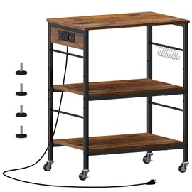 ETELI Bakers Rack with Power Outlet Microwave Stand Cart with Storage Coffee Station Table Cart on Wheels for Kitchen Living Room Bedroom, Rustic Brown