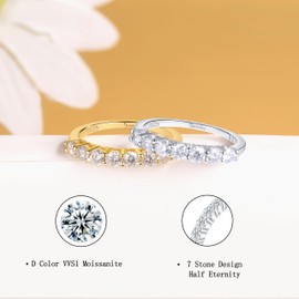 SILVERNANA 7 Stones Moissanite Wedding Band for Women Sterling Silver with 18K Yellow Gold Plated 7-Stone Moissanite Eternity Ring for Her Size 5