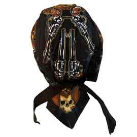 Deluxe, Durag Headwrap, patrón clásico de calavera y pistolas, negro, lazos ajustables, talla única