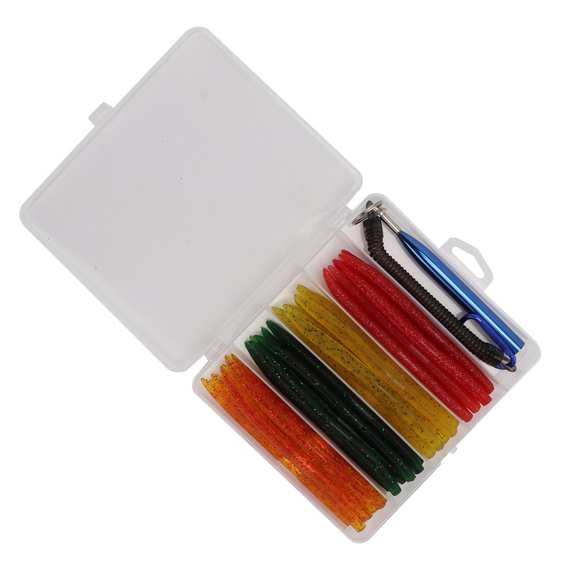 65pcs/box Soft Worm Bait Fishing Lures Kit with Rubber O