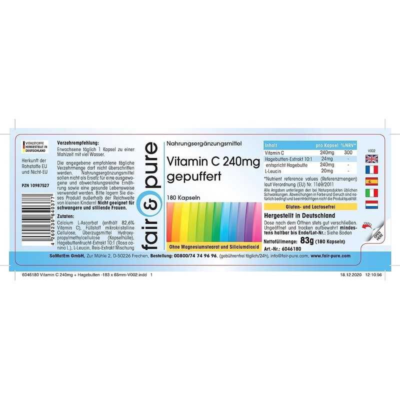 Vitamin C 240mg, buffered vitamin C, calcium ascorbate with rosehips,