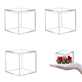 Acrylic Box 4 Packs Clear Box with Lid Plastic Square Cube Acrylic Storage Boxes for Display Small Clear Containers Jewelry Birthday Wedding Party Decoration Box 2.4x2.4x2.4Inch