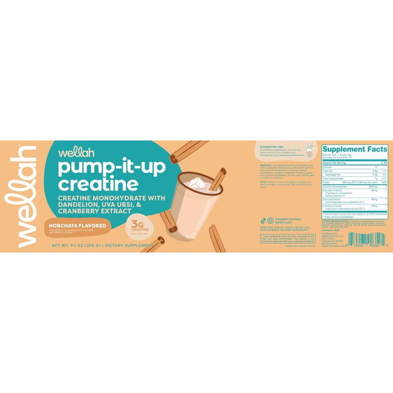 Wellah Pump-It-Up Creatine Horchata Flavored (50 Servings) - Creatine Monohydrate