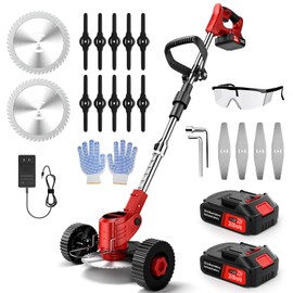 Dragro Cordless Electric Weed Wacker, 21V Battery Powered Weed Wacker with 3 Types Blades&2x2.0Ah Battery, Foldable Lightweight Weed Trimmer/Stringless Grass Trimmer/Brush Cutter with for Garden Yard