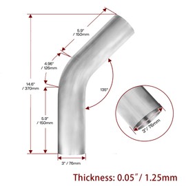 MXA 3 inch 45 Degree Exhaust Pipe,3" Exhaust Bend Tube Stainless Exhaust Pipe,Universal Fit Exhaust Pipe 2 Pack (3" (2 Pack))