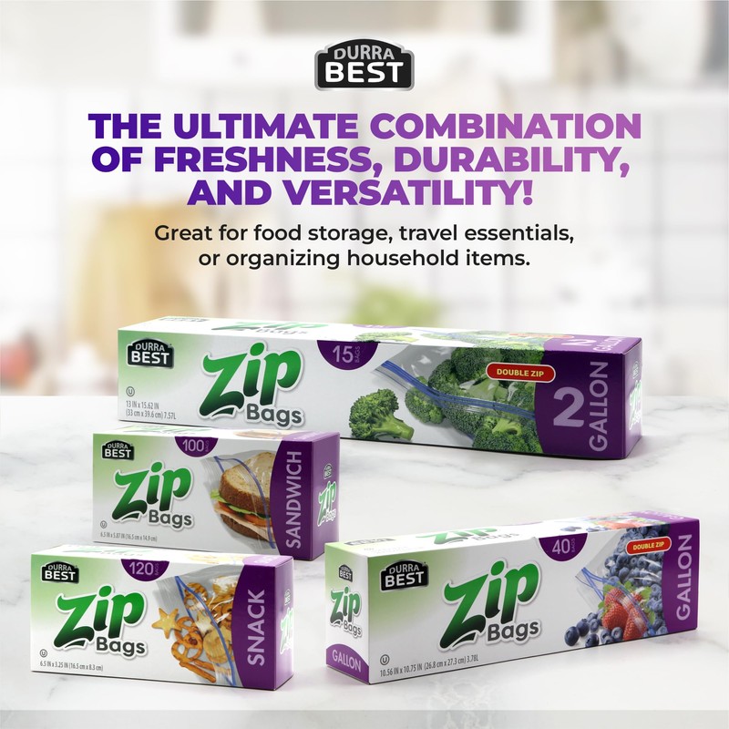 DURRA BEST. 1 Gallon Large Storage Zip Bags - Double