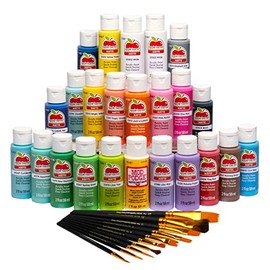 Apple Barrel Art Lessons - Juego de pintura y pinceles, kit de 34 piezas que incluye 23 colores de pintura acrílica Apple Barrel de 2 onzas líquidas, 