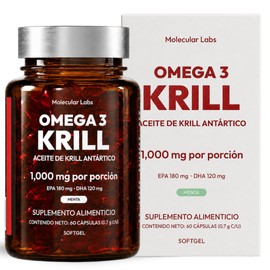Omega 3 Krill Antártico Molecular Labs | Suplemento de Aceite de Kril con EPA, DHA + Astaxantina | Fosfolípidos y Omega 3 de Alta Absorción | 60 Cápsu