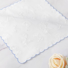 HOULIFE Women Handkerchiefs with Scalloped Edge Soft Cotton Embroidered Handkerchief Ladies Wedding Hankies 3PCS (Blue)