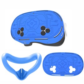 Suitable for Meta Quest 3S Silicone Mask and Headset Cover Protective Full-Cover Shading Sweat-Proof Skin-Friendly for Quest 3S Accessories (Blue)