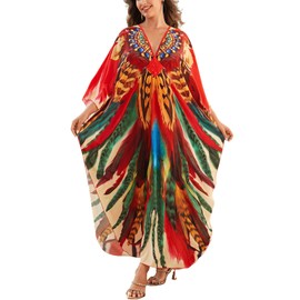 KECVOT Kaftan Dresses for Women Plus Size Batwing Sleeve Caftans Long Bathing Suit Cover Up Maxi Beach Dress Loungewear