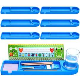 Gilprop 6 Pcs Classroom Desk Name Plates Holders for Student, Self Adhesive & Removable Index Cards Name Tags Stands with Pencil Trays Water Bottle Holder Desktop Organizer for School Classroom