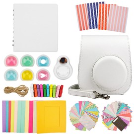 MUZIRI KINOKOO Fuji Instax Mini 11 Case, Mini 11 Accessories Bundle Fuji Instax Mini 11 Protective Case with Useful Accessories Camera Bag Kit, 6 Filter Lens and Selfie Lens-White