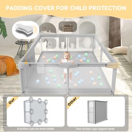 Besuhot Baby Playpen for Toddler, Large Playpen for Babies 50" × 50" Baby Fence Playards, Kids Safety Play Pen Area for Indoor & Outdoor (Grey)