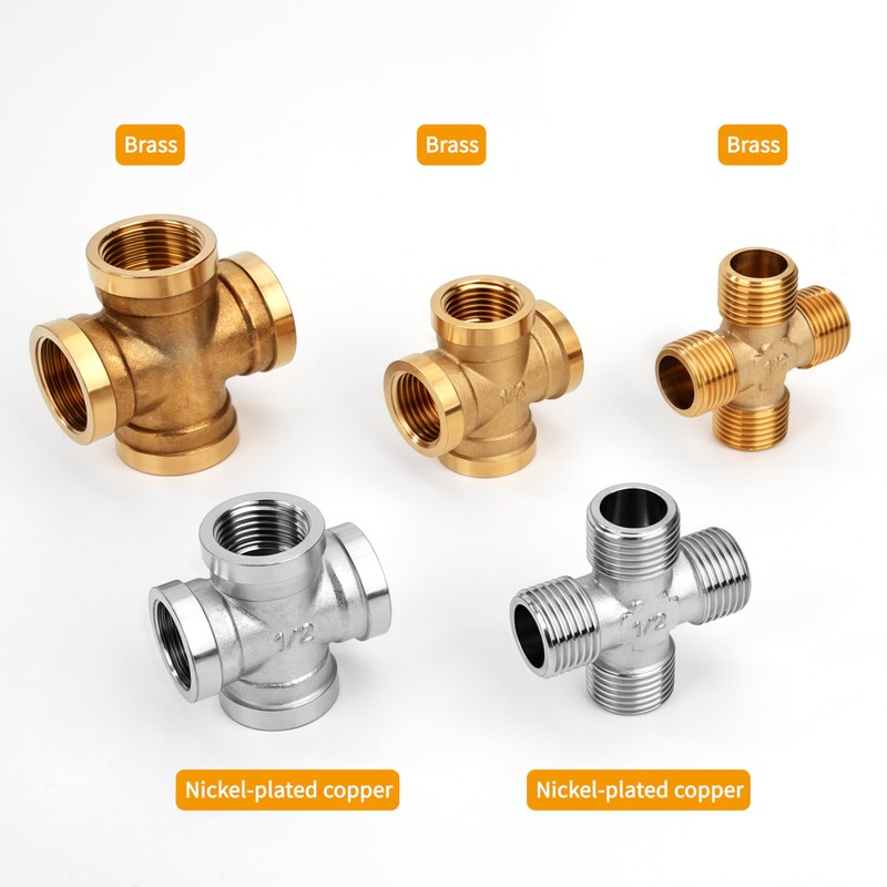 Brass Cross Pipe Fitting, 3/4 Female Threaded 4 Way Coupling