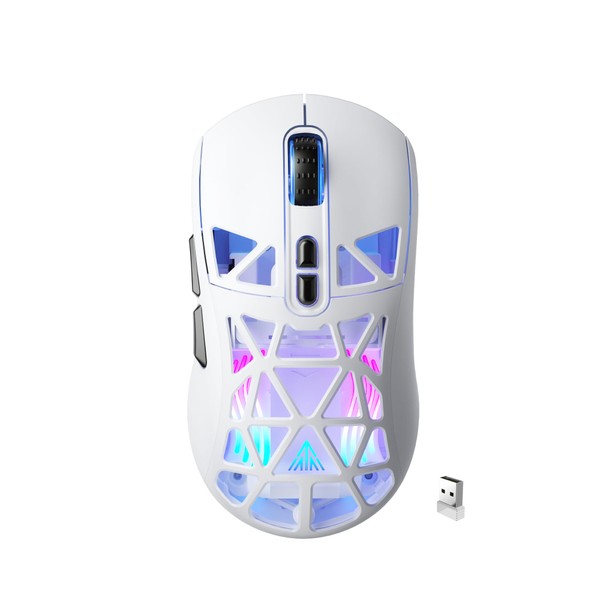 SOLAKAKA SM802 White Wireless Gaming Mouse,10000 DPI,Tri-Mode Wired/BT 5.0/2.4GHz Wireless