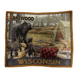 Northwest Art Mall Lakewood Wisconsin Camper Bears Ultra Fleece Bed Sofa Travel Cozy Blanket from Travel Artwork by Artist Paul A. Lanquist 60" x 80".
