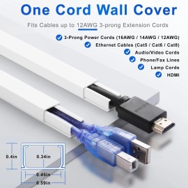 ZhiYo Cord Hider Wall for One Cord, 136in Covers Wires on S -136in, White
