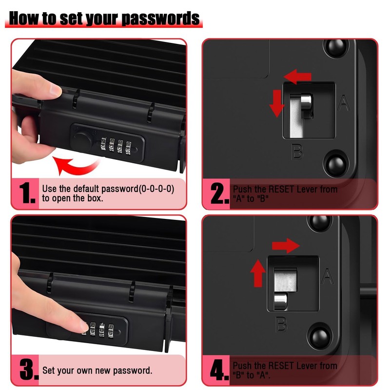 Large Security Lock Box,Outdoor Waterproof Shockproof 4-Digit Combination Key Safe