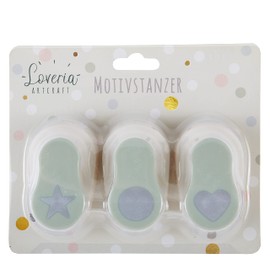 Loveria Motif Punch Set Heart, Circle, Star – Motif Size: 2.5 cm | Sturdy Punch for Paper for Crafts | Punches Paper up to 250 GSM, Ideal for Scarpbooking, DIY, Invitations