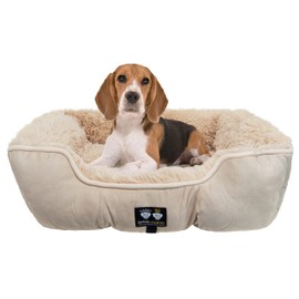 Bessie + Barnie Bolster Dog Bed - Extra Plush Faux Fur Dog Bed - Rectangle Soft Dog Bed - Calming Dog Bed - Durable and Washable, Bolster Beige, L - 42" (Bolster-BE-LG)