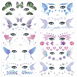 10pcs Butterfly Designs Temporary Tattoos for Women, Ymapinc Fairy Wings Glitter Tattoo Kit for Women Girls, Face Stickers Glitter Makeup, Rave Festival Party Favors Accessories