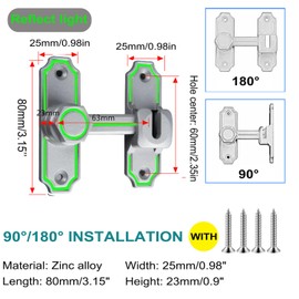 HIZEFSOO 2PCS Barn Luminous Latch 90 Degree Zinc Alloy Gate Flip Latch Lock Heavy Duty Safety Flip Door Latch for Household, Shed, Sliding Doors, Garage, Outdoor Fence (Silver)