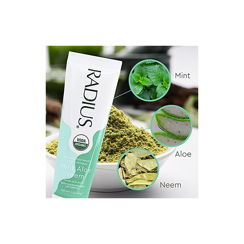 RADIUS USDA Organic Toothpaste 3oz Non Toxic Chemical-Free Gluten-Free Designed