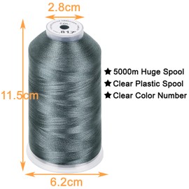 New Brothread - Bobina enorme individual de 5000 m, cada hilo para máquina de bordar de poliéster, 40 W, para máquinas comerciales y domésticas, color gris