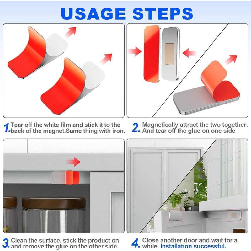 4 Sets Extra Strong No Drill Magnetic Cabinet Catches, Ultra