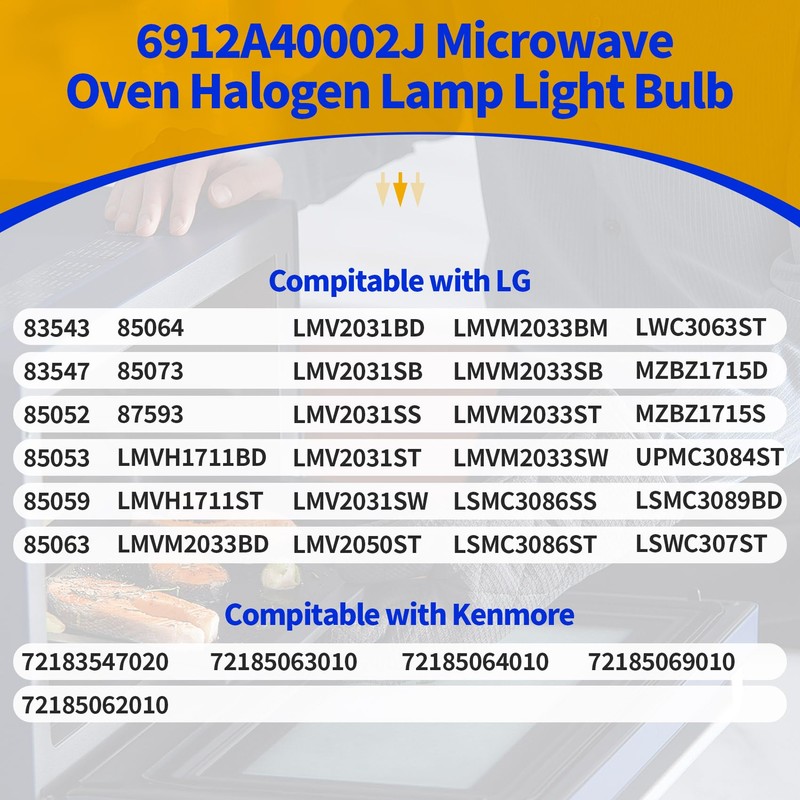 6912A40002J Microwave Lamp Halogen Light Bulb 120V 50W G8 Compatible