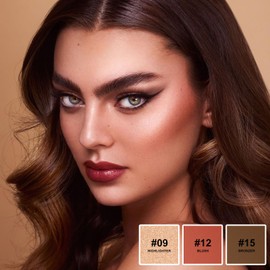 3Pcs Cream Contour Stick Makeup Kit,Shades with Highlighter Stick,Blush Stick and Bronzer Contour Stick for Sculpt the Cheeks,Long Lasting,Waterproof,Matte & Dewy Finish,MEDIUM (#09,12,15)