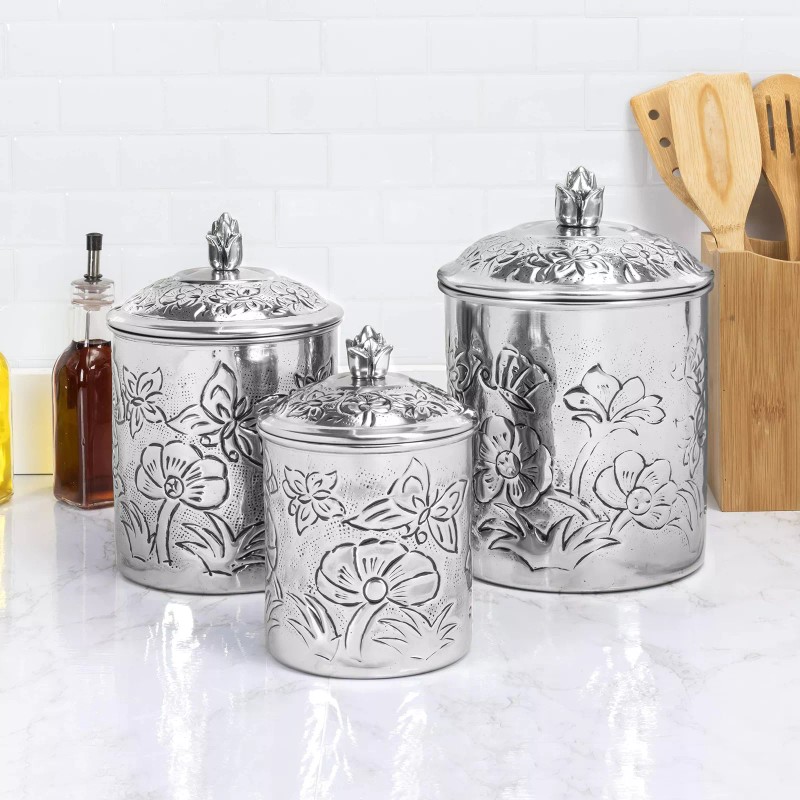 Old Dutch International Embossed Butterfly Canister Set, 3 pcs