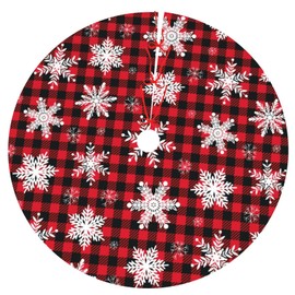MOLIAN 36" Traditional Christmas Tree Skirt with Snowflakes On Buffalo Plaid Design Holiday Party Decoration