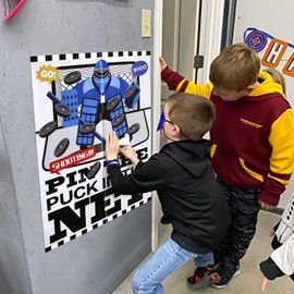 PARTYLOUD Pin the Puck on the Net, Hockey Party Birthday Party Games, Ice Hockey Holiday Party Fun Games Supplies Decorations Decor for Kids Families Adult Groups