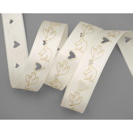 finemark 20 m x 25 mm Decorative Ribbon Wedding Dove Cream Gold Stamped with Hole Pattern Wedding Satin Ribbon Satin Ribbon Gift Ribbon without Wire Hearts Heart Pigeon Love Love