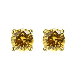Paris Jewelry 14k Yellow Solid Gold Created Citrine CZ Round Stud Earrings 4mm