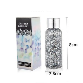 FRCOLOR Brilliant Silver Sequined Glitter Gel for Makeup Decor Chunky UV Body Paint Lasting Silky Shine for Parties and Events Stand Eye Catching Sparkle