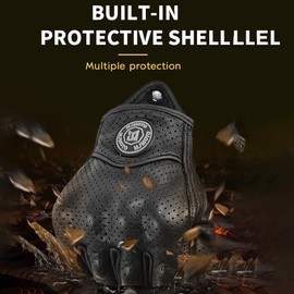 mjmoto Motorcycle Gloves Goat Leather Fingerless Vintage Perforated Black (Black, L)