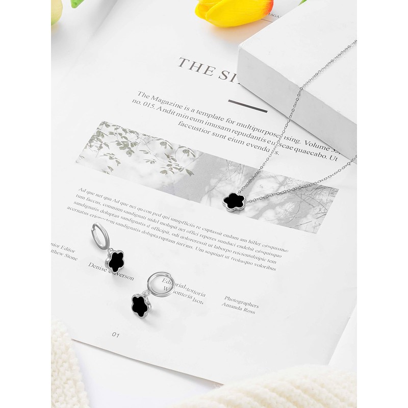 Qinpan Gold Plated Five Leaf Clover Necklace and Dangle Earrings