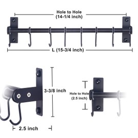 Dseap Pot Rack - Pots and Pans Hanging Rack Rail with 8 Hooks, Double Bars, Pot Hangers for Kitchen, Wall Mounted, Black, 2 Packs