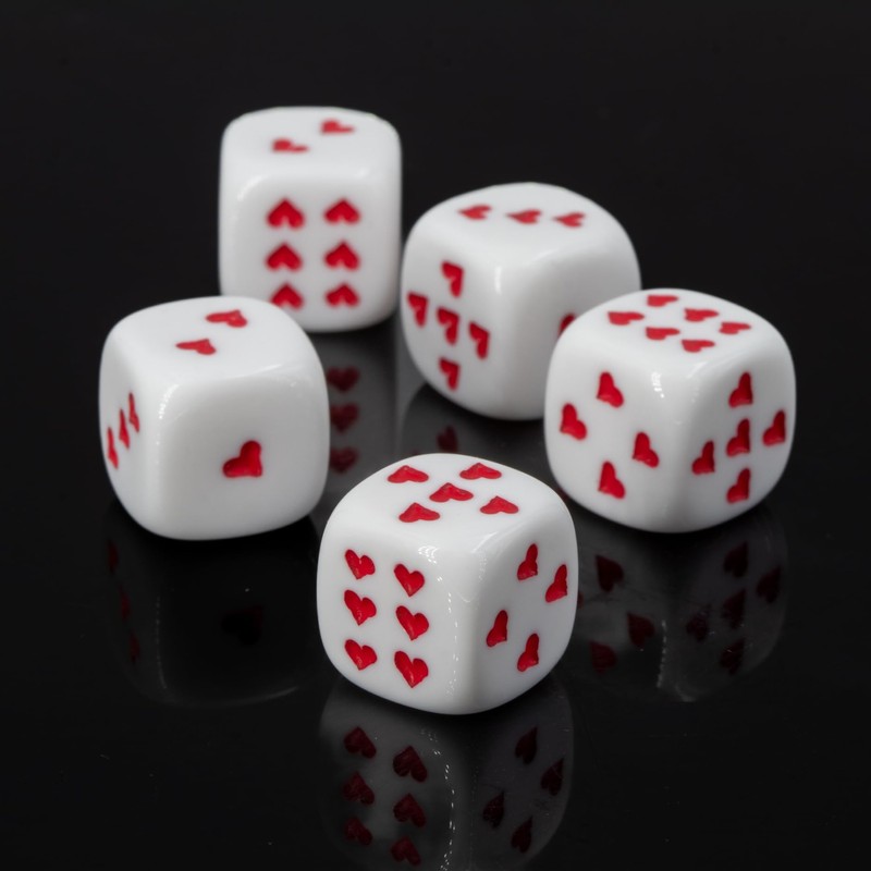 WeLoveDice - Dice White with Red Hearts - Made in