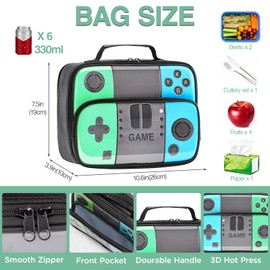 Hairao Boy Lunch Box, Gameboy Leather Lunch Box, Reusable and Thermal Kids Lunch Bag for School Insulated Cooler Bag Toy Bag, Gift for Boys Girls Kids Toddlers Teens