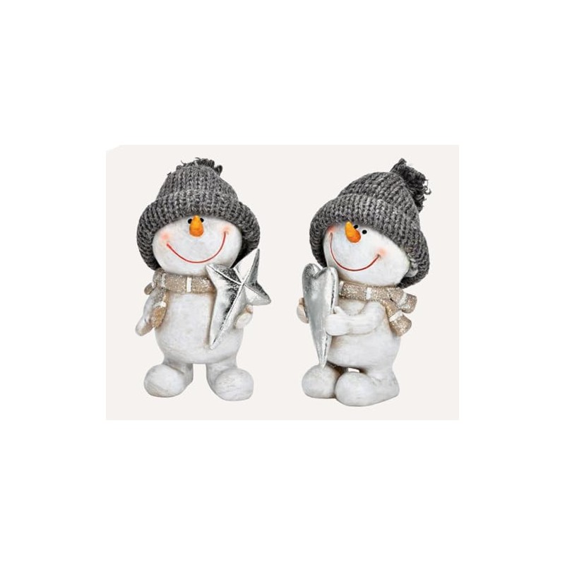 TEMPELWELT Decorative Figurine Snowman with Heart 14 cm Ceramic Grey