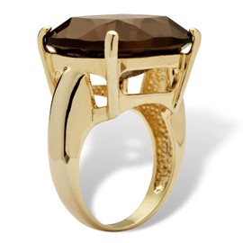 28 TCW Cushion Princess-Cut Genuine Smoky Quartz 14k Yellow Gold-Plated Multi-Faceted Ring