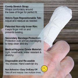 MediMitt FingerMitt | Non Adhesive Fingertip and Full Coverage Bandages with Fastening Strap | Without Absorbent Pad (Medium 10-Pack)